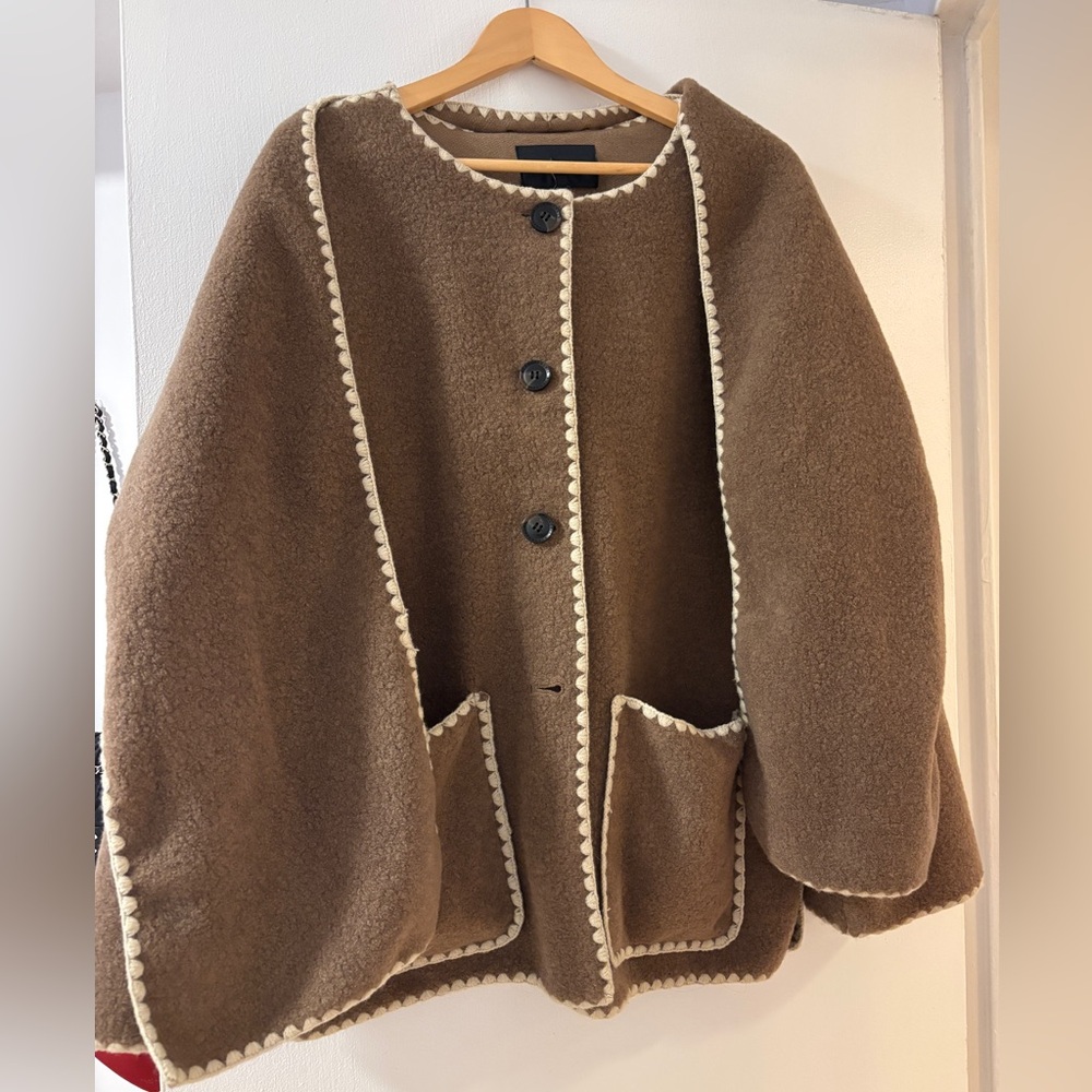 BCBG Brown Cape with Cream Trim